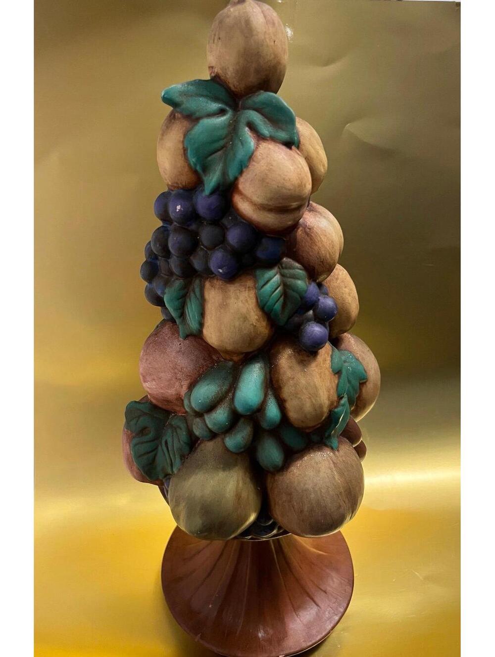 Vintage Ceramic Fruit Topiary Sculpture with Grapes and Leaves